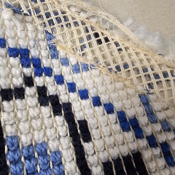 Vtg MCM 50s Latch hook Rug Circle‎ Blue Floral Handmade Cottage Shabby 32" Round - Picture 15 of 15